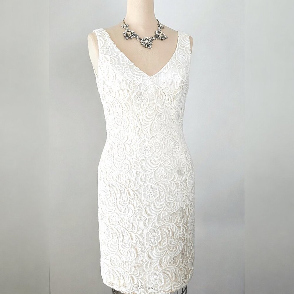 Theia Ivory Floral Lace Sheath Dress Bridal Rehearsal Dinner Size 6